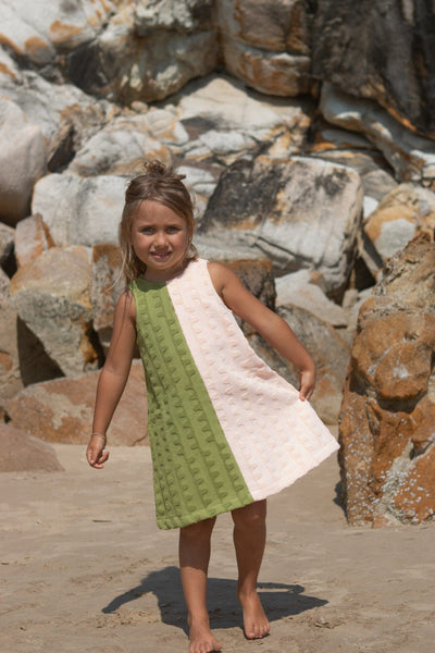 Grown - Terry Towelling Flow Dress | Leaf/Peachy Sleeveless Dress Grown 