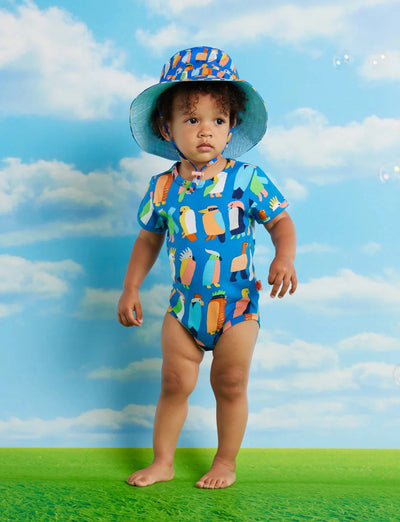 Halycon Nights - Flamin' Galah Blue Short Sleeve Bodysuit Bodysuit Halcyon Nights 