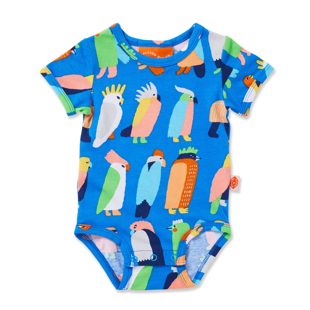 Halycon Nights - Flamin' Galah Blue Short Sleeve Bodysuit Bodysuit Halcyon Nights 