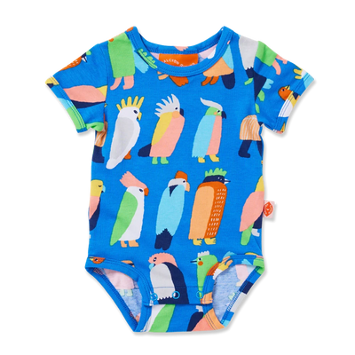 Halycon Nights - Flamin' Galah Blue Short Sleeve Bodysuit Bodysuit Halcyon Nights 