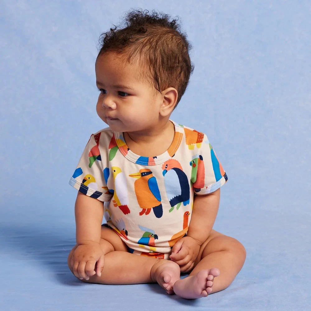 Halycon Nights - Flamin' Galahs Short Sleeve Bodysuit Bodysuit Halcyon Nights 
