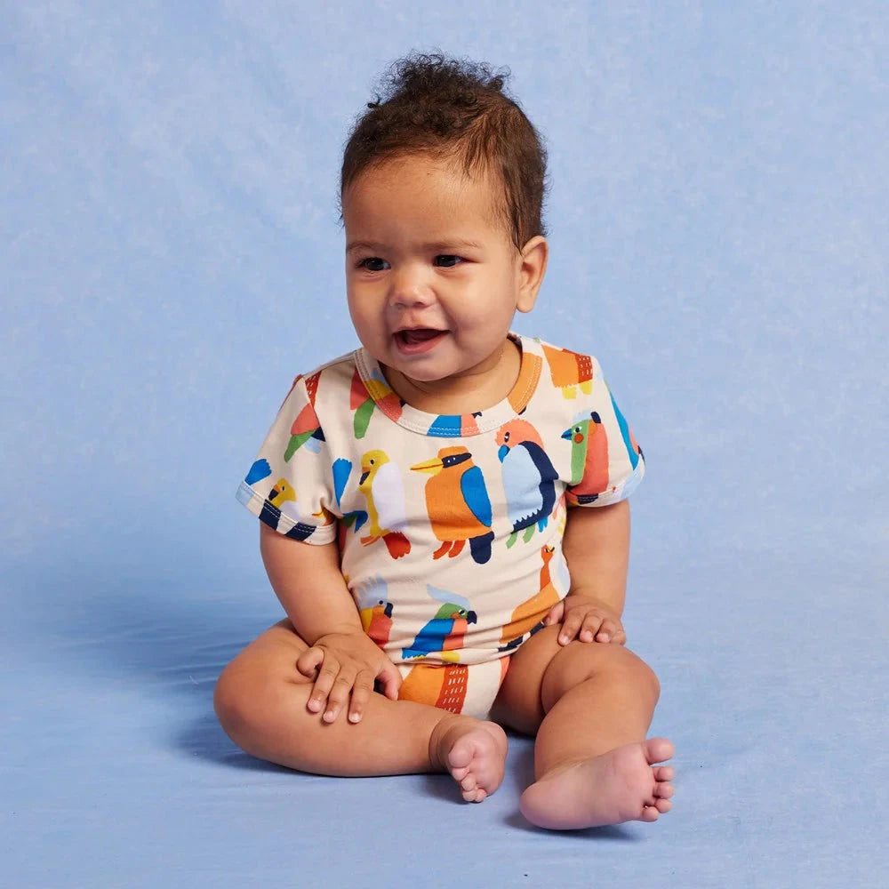 Halycon Nights - Flamin' Galahs Short Sleeve Bodysuit Bodysuit Halcyon Nights 