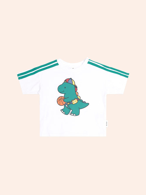 Huxbaby - Baller Dino Sporty Stripe Tee | White