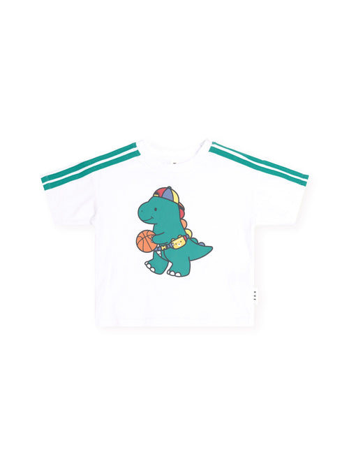 Huxbaby - Baller Dino Sporty Stripe Tee | White