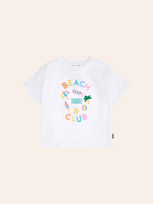 Huxbaby - Beach Club 7 Embroidered Drop Shoulder Tee | White - PREORDER
