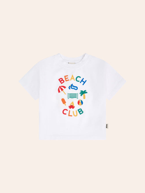 Huxbaby - Beach Club Embrodiered Drop Shoulder Tee | White - PREORDER
