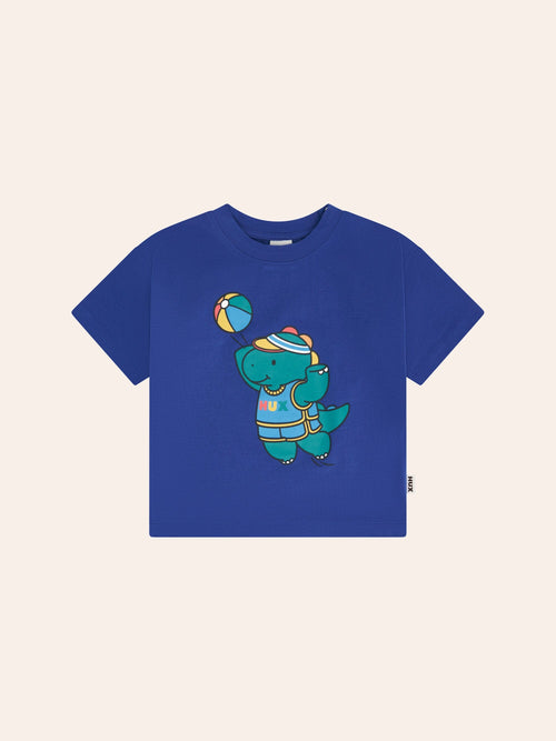 Huxbaby - Beach Volleyball Dino Drop Shoulder Tee | Cobalt - PREORDER