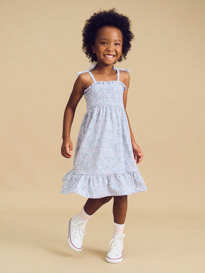 Huxbaby - Bluebell Floral Shirred Dress - HB1228S24 Sleeveless Dress Huxbaby 