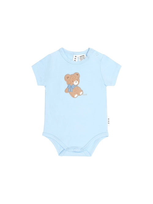 Huxbaby - Bow Hux Short Sleeve Bodysuit | Baby Blue