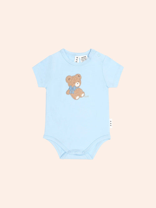 Huxbaby - Bow Hux Short Sleeve Bodysuit | Baby Blue