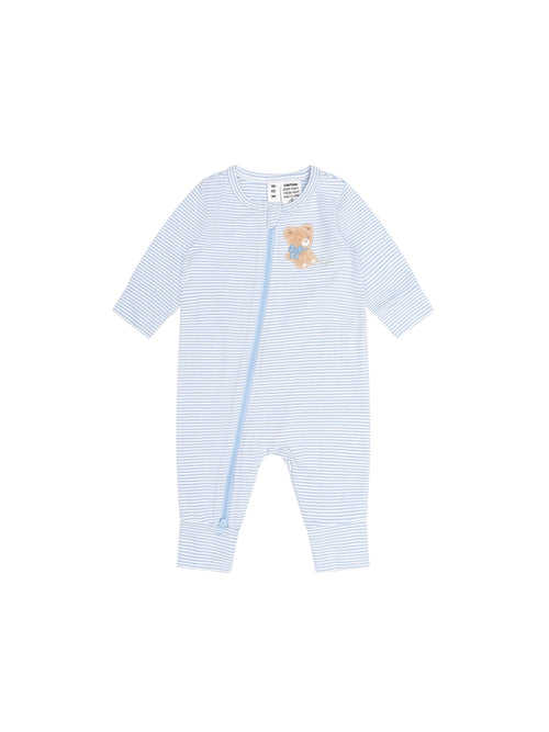 Huxbaby - Bow Hux Stripe Zip Romper | Baby Blue/Almond Milk