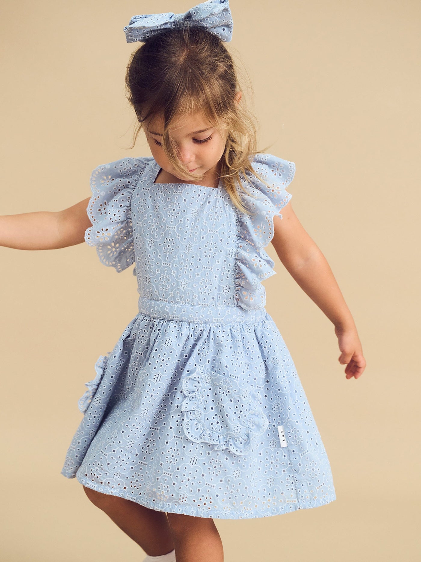 Huxbaby - Broderie Ruffle Dress - HB1229S24 Short Sleeve Dress Huxbaby 