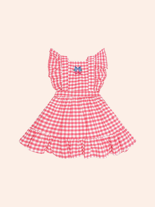 Huxbaby - Cherry Bow Gingham Pinafore | Festive Red