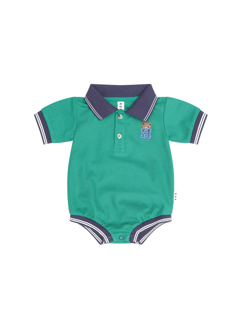 Huxbaby - Collegiate Hux Pique Polo Romper | Vintage Green