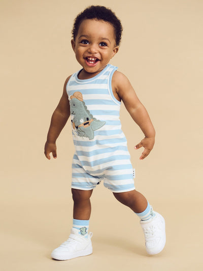 Huxbaby - Construction Dino Stripe Sleeveless Romper - HB0068S24 Romper Huxbaby 