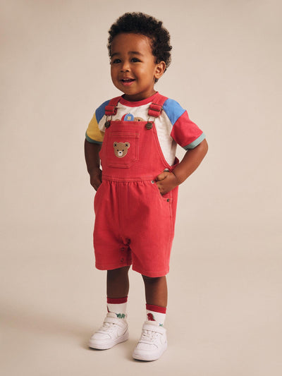 Huxbaby - Denim Short Overalls Chilli Red - HB0243S25 Overalls Huxbaby 