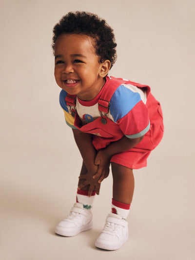 Huxbaby - Denim Short Overalls Chilli Red - HB0243S25 Overalls Huxbaby 