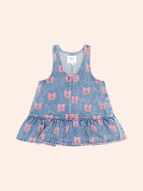 Huxbaby - Dreamy Denim Cherry Pinafore | Multi Denim