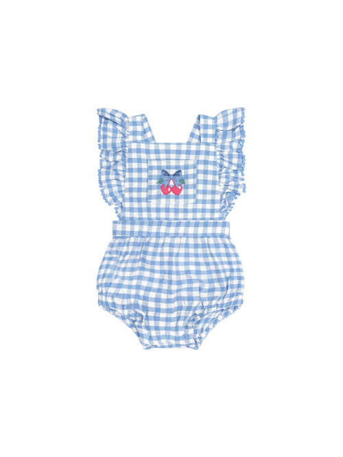 Huxbaby - Dusty Blue Gingham Bow Playsuit | Dusty Blue