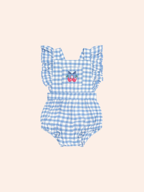 Huxbaby - Dusty Blue Gingham Bow Playsuit | Dusty Blue