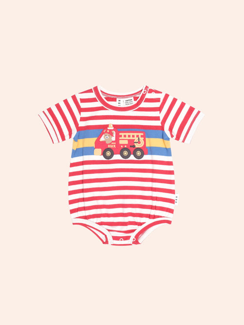 Huxbaby - Fireman Hux Stripe Romper | Racer Red /Almond Milk