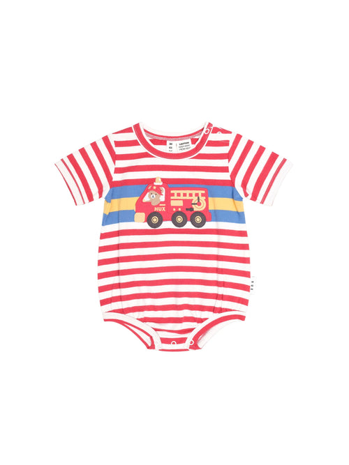Huxbaby - Fireman Hux Stripe Romper | Racer Red /Almond Milk