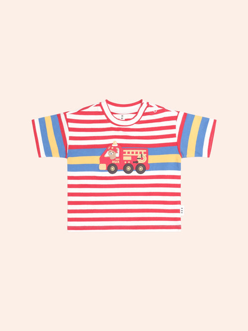 Huxbaby - Fireman Hux Stripe Tee | Racer Red /Almond Milk