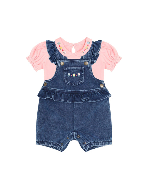 Huxbaby - Floral 2Pc Denim Set | Vintage Pink/Denim