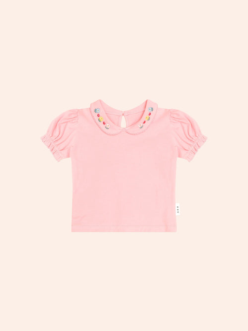 Huxbaby - Floral Collar Puff Sleeve Tee | Vintage Pink