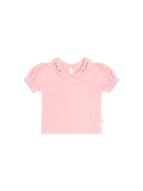 Huxbaby - Floral Collar Puff Sleeve Tee | Vintage Pink