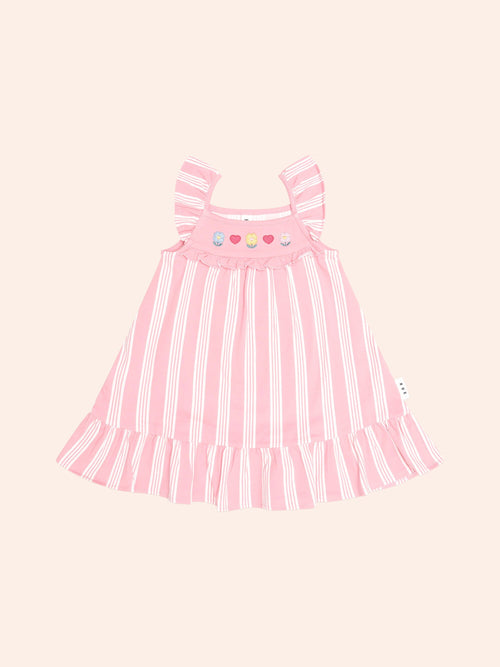 Huxbaby - Floral Embroidered Stripe Dress | Vintage Pink/Almond Milk