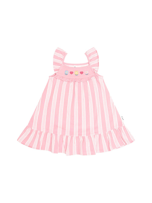 Huxbaby - Floral Embroidered Stripe Dress | Vintage Pink/Almond Milk