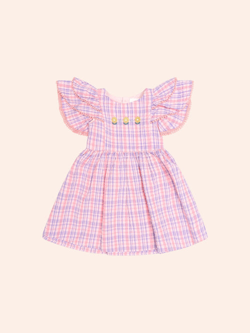 Huxbaby - Floral Embroidered Tropical Check Dress | Multi