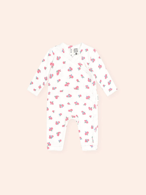 Huxbaby - Floral Pointelle Kimono Romper | Almond Milk