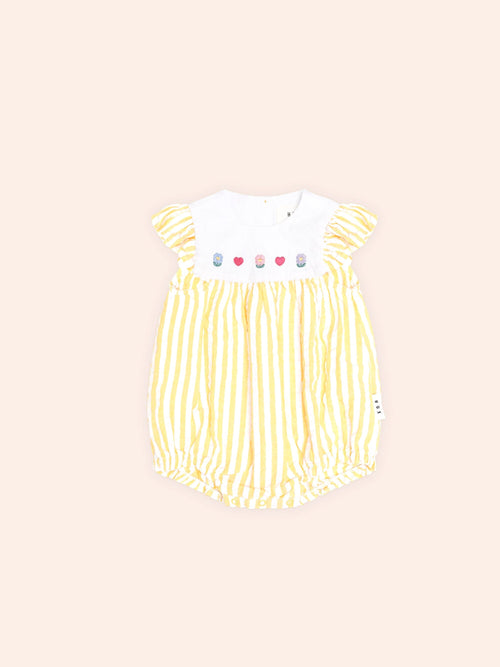 Huxbaby - Flower Field Stripe Playsuit | Golden/Almond Milk