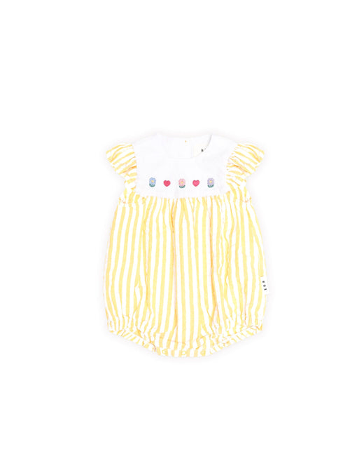 Huxbaby - Flower Field Stripe Playsuit | Golden/Almond Milk