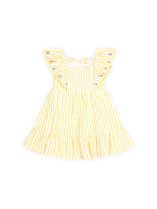 Huxbaby - Flower Field Stripe Shirred Dress | Golden/Almond Milk