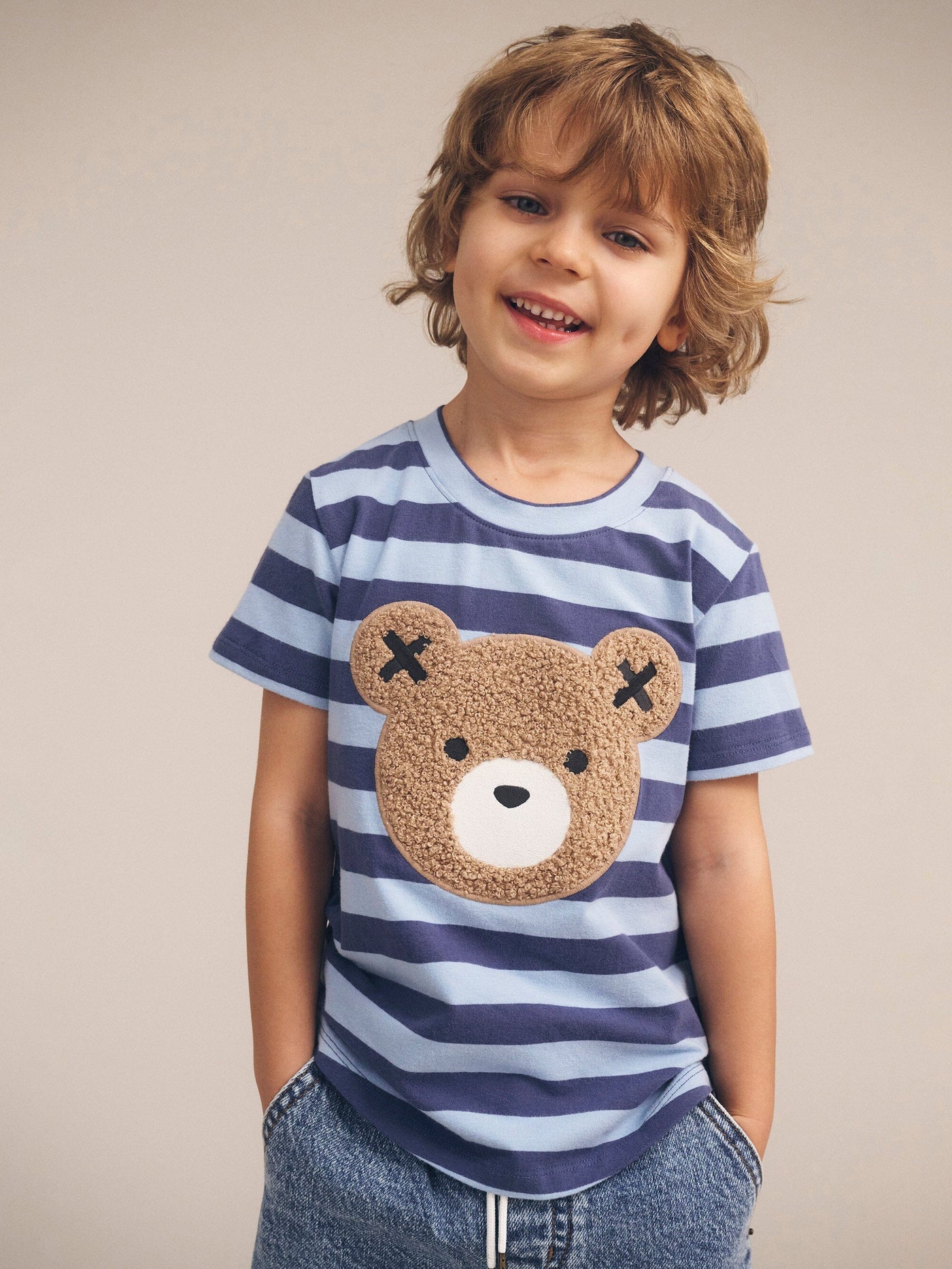 Huxbaby - Furry Hux Blue Stripe Bear T-Shirt - HB2061W25 Short Sleeve T-Shirt Huxbaby 