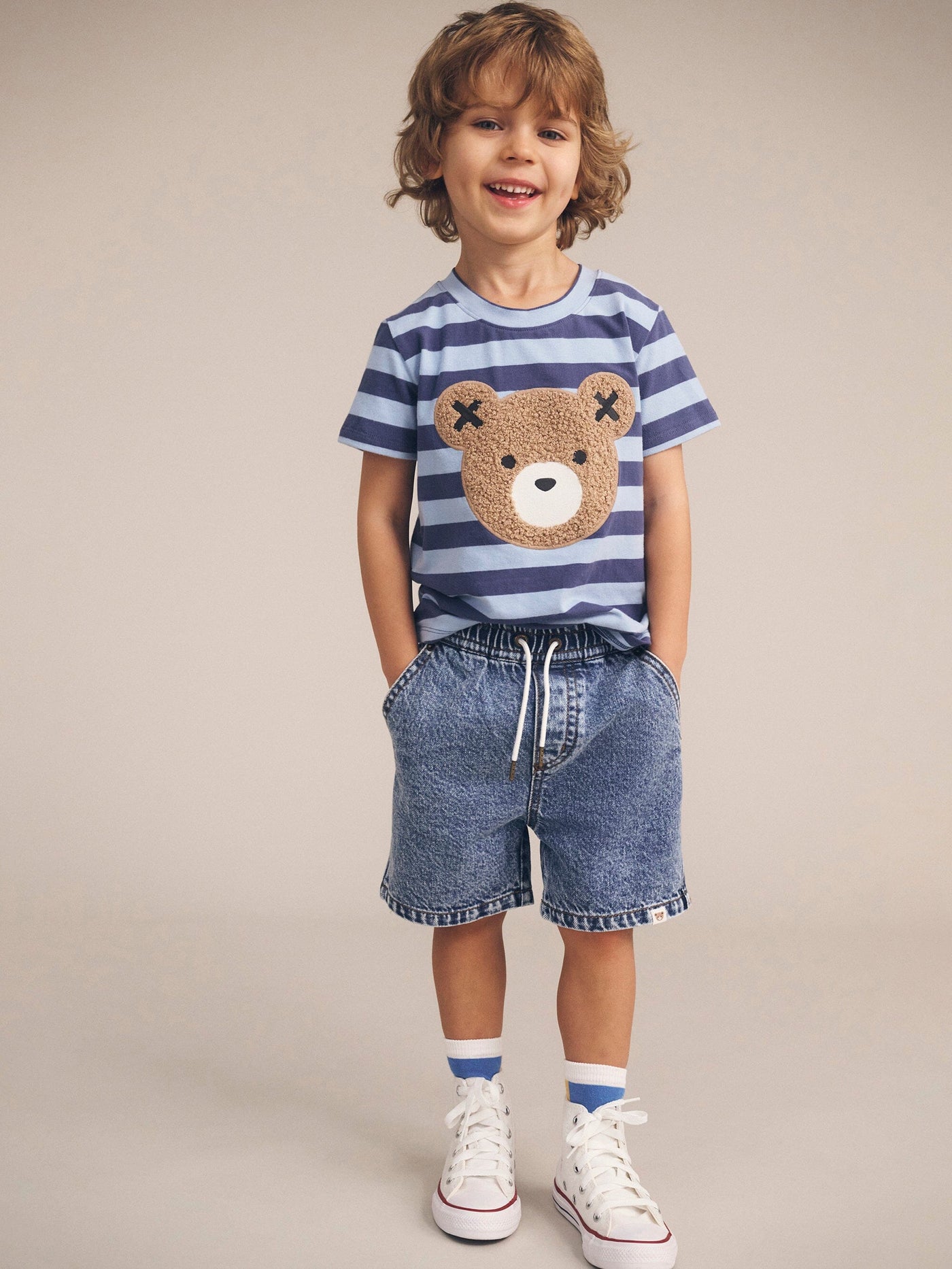 Huxbaby - Furry Hux Blue Stripe Bear T-Shirt - HB2061W25 Short Sleeve T-Shirt Huxbaby 