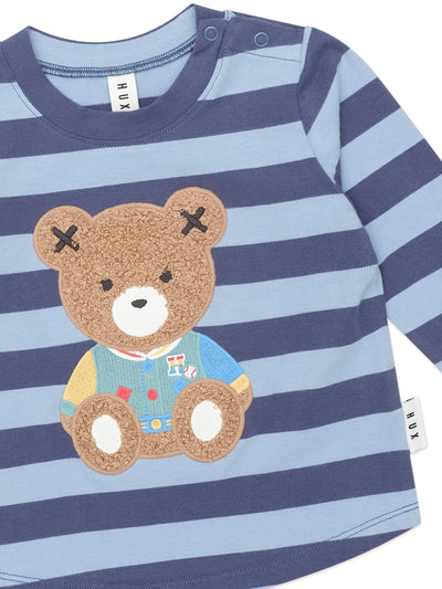 Huxbaby - Furry Hux Blue Stripe Bear Top - HB2112W25 Long Sleeve Top Huxbaby 