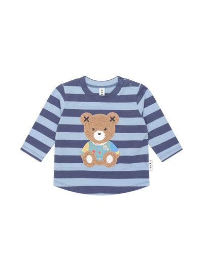 Huxbaby - Furry Hux Blue Stripe Bear Top - HB2112W25 Long Sleeve Top Huxbaby 