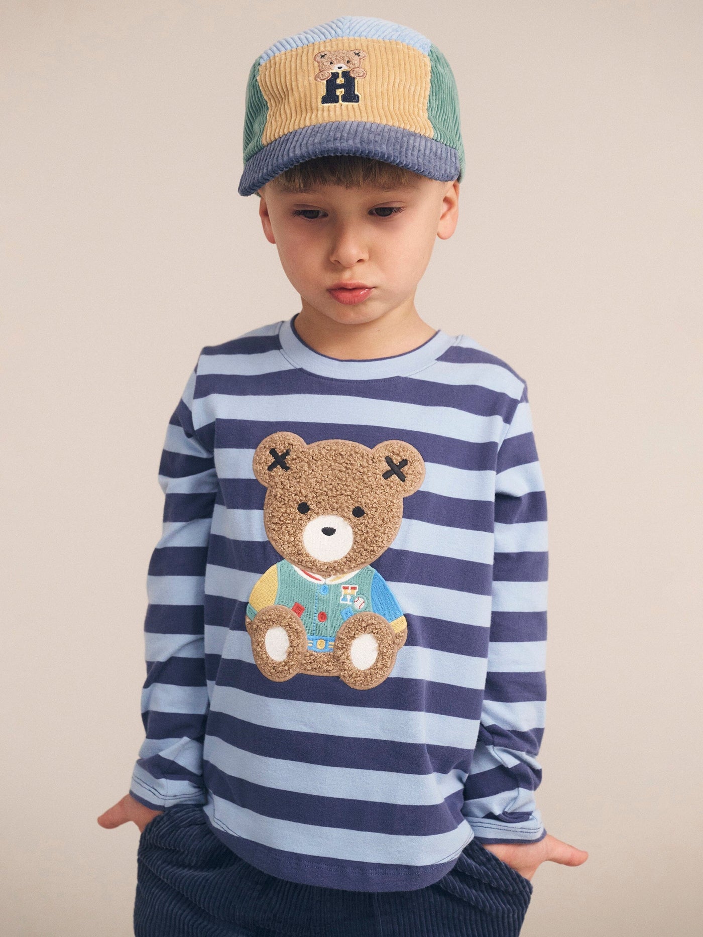 Huxbaby - Furry Hux Blue Stripe Bear Top - HB2112W25 Long Sleeve Top Huxbaby 