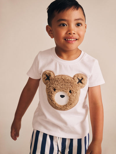 Huxbaby - Furry Huxbear Crisp White Tee - HB2114S25 Short Sleeve T-Shirt Huxbaby 