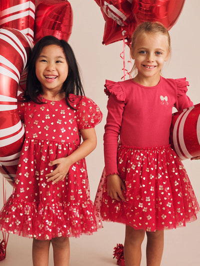 Huxbaby - Golden Cherries Puff Sleeve Tulle Dress - HB1317S25 Tutu Dress Huxbaby 