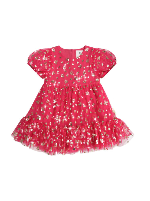 Huxbaby - Golden Cherries Puff Sleeve Tulle Dress - HB1317S25