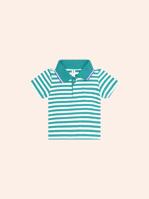 Huxbaby - Green Stripe Polo | Vintage Green/ Almond Milk