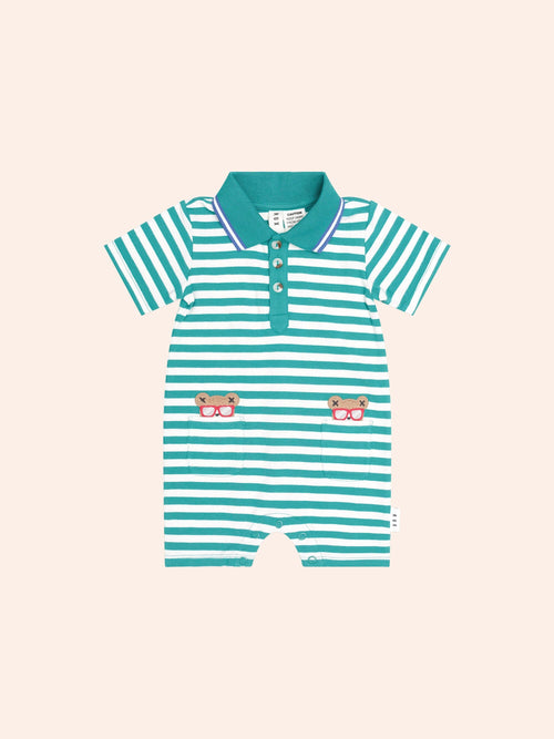 Huxbaby - Green Stripe Vacay Hux Romper | Vintage Green/Almond Milk