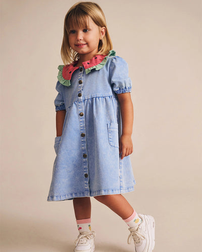Huxbaby - I Carried a Watermelon Denim Dress - HB1251S25 Short Sleeve Dress Huxbaby 