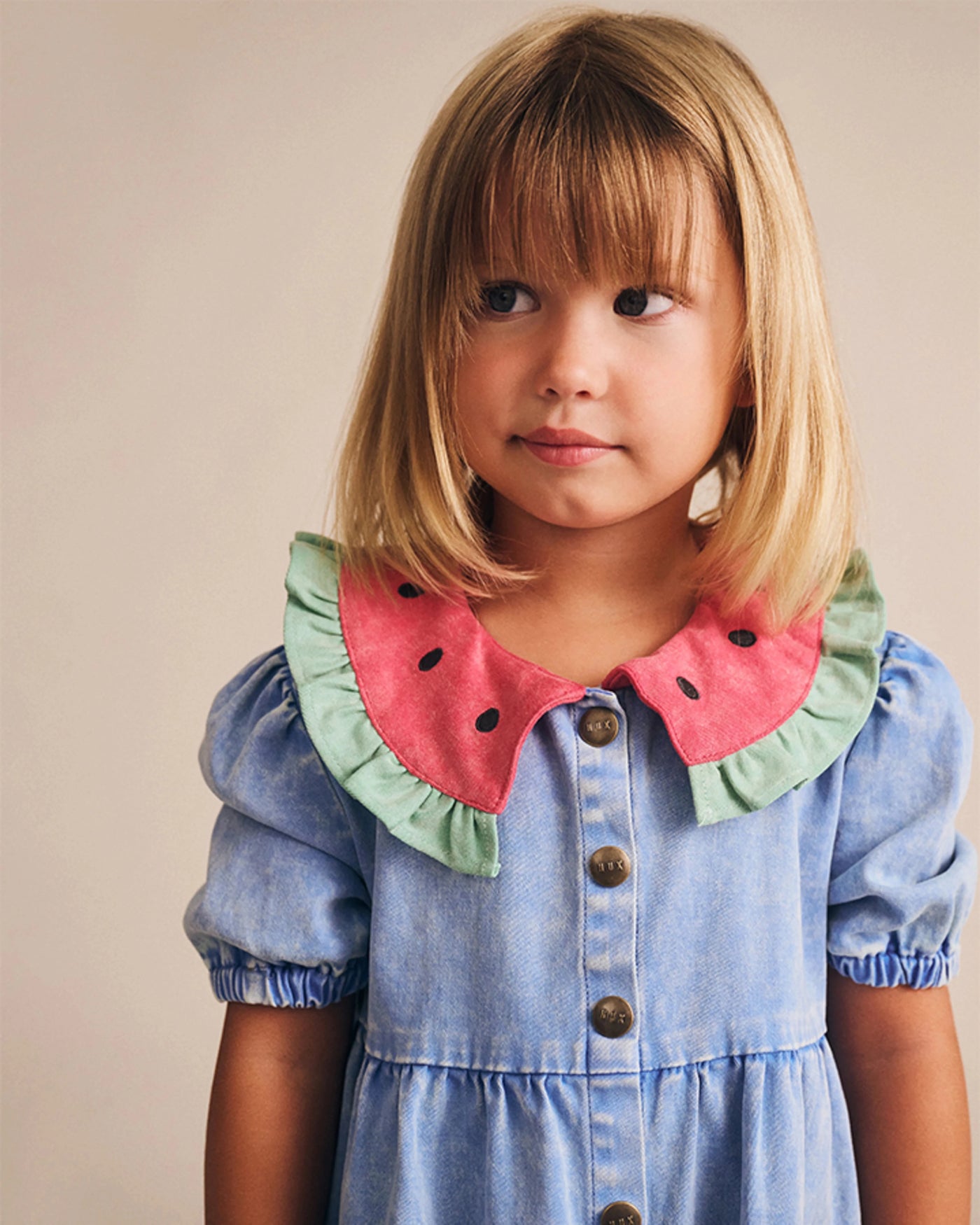 Huxbaby - I Carried a Watermelon Denim Dress - HB1251S25 Short Sleeve Dress Huxbaby 