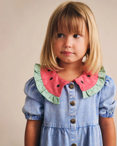 Huxbaby - I Carried a Watermelon Denim Dress - HB1251S25 Short Sleeve Dress Huxbaby 